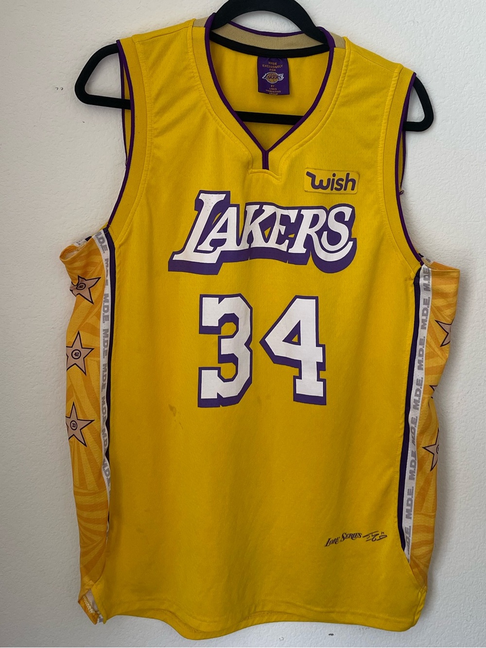 Los Angeles Lakers #34 Shaquille O’Neal Yellow Basketball Jersey-LORE SERIES
